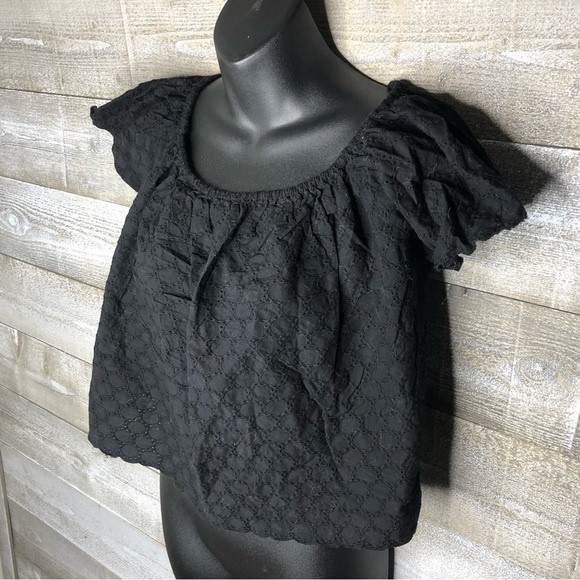 Zara Trafaluc small Black Eyelet Off-The-Shoulder summer Top - Picture 3 of 5